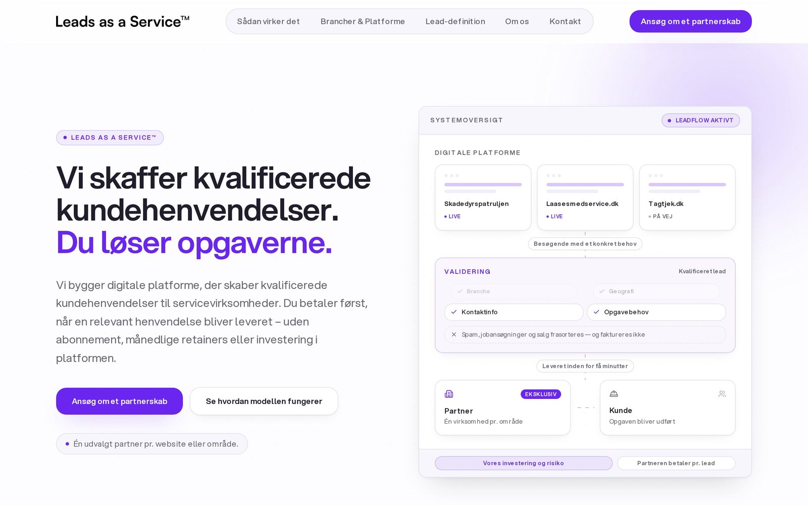 Hjemmeside for Leads as a Service