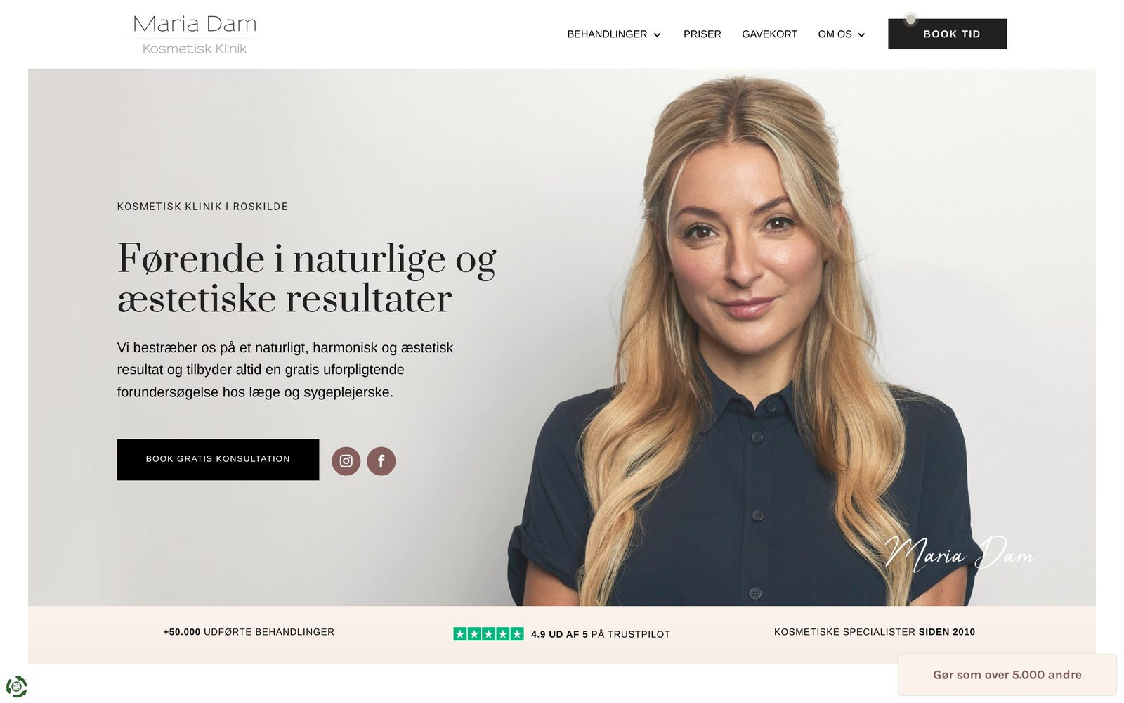 Hjemmeside for Maria Dam Kosmetisk Klinik